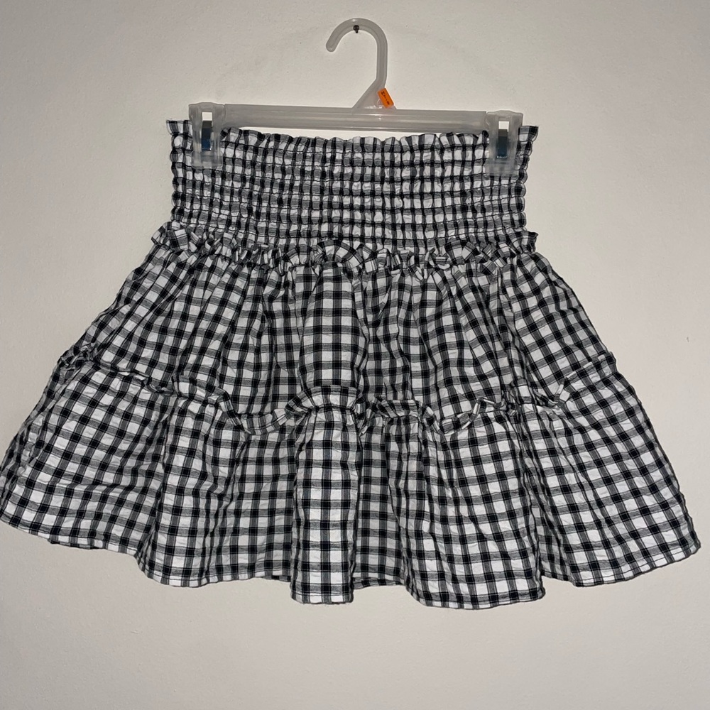 Black and White Mini Bubble Skirt with Smocked Tiered Design for Casual Wear